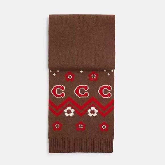 NWT Bundle Coach Fair Isle Print Knit Muffler CCW05 & Gloves CCW71 Sable Multi - Picture 8 of 14